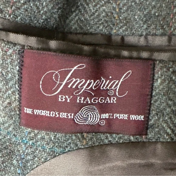 Vintage By Haggar Mens Brown Herringbone Wool Tweed Two Button Sport Coat Sz.42L